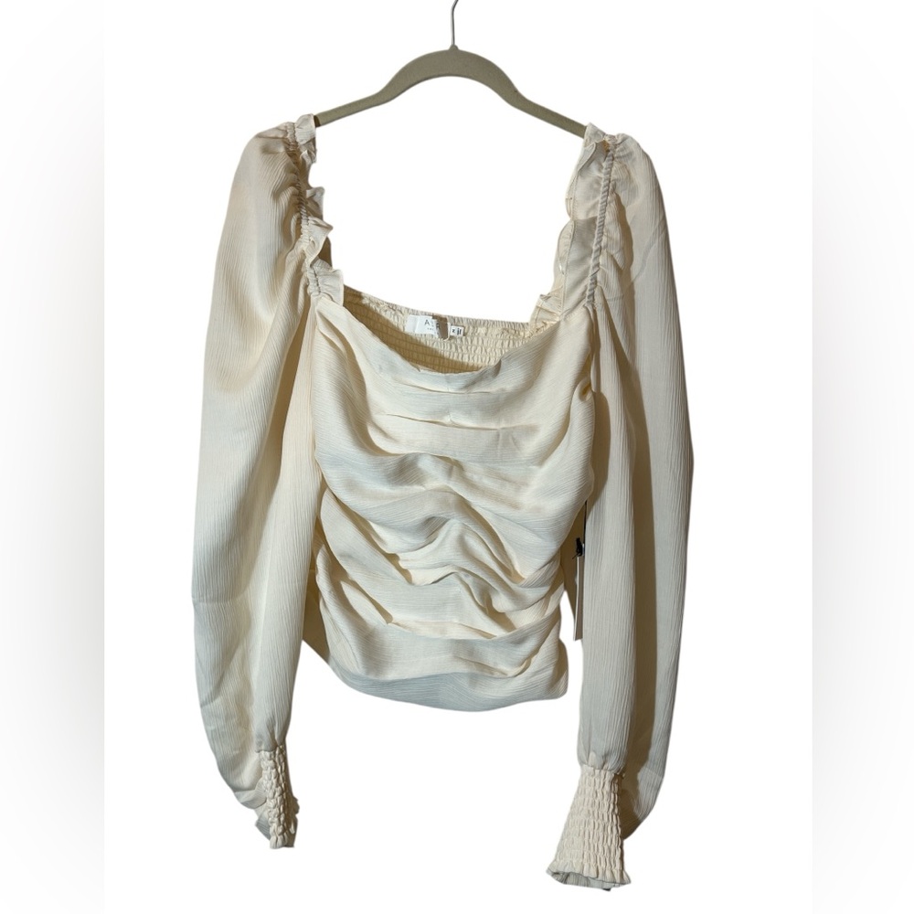 Revolve Astr The Label Women's Ruched Blouse Size Medium Cream FLAW